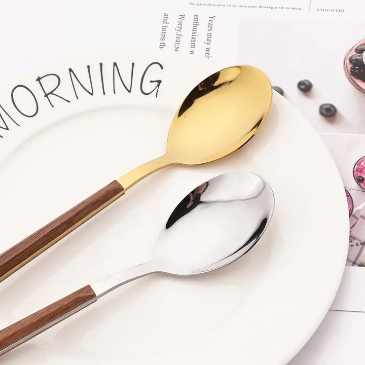 4/12/16Pcs%20Mirror%20Gold%20Cutlery%20Set%20Chopsticks%20Knife%20Fork%20Spoon%20Set%20Imitation%20Wooden%20Handle%20Korean%20Dinnerware%20Luxury%20Tableware%20-%20Image%204