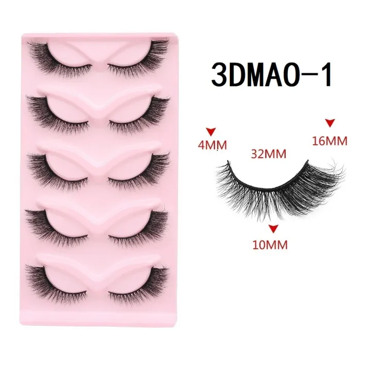 GROINNEYA%20Cat%20eye%20Eyelashes%203D%20Natural%20False%20Lashes%20Fluffy%20Soft%20Cross%205%20pairs%20Manga%20Lashes%20Wispy%20Natural%20Eyelash%20Extension%20Makeu%20-%20Image%204