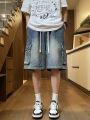 Summer Men's Cargo Denim Shorts Baggy Straight Fashion Casual Wide Leg Short Pants Big Pocket Beach Vacation Short Jeans Male. 
