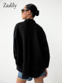 Zadily Minimalist Full Sleeve Oversize Black Women Basic Shirt Button Up Loose Woman Tuic Blouses 2025 Autumn Female Long Tops. 