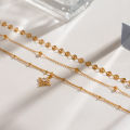 European American Style Stainless Steel Three Layer Necklace Rhinestone Four Pointed Star Pendant Simple Luxury Titanium Piece. 