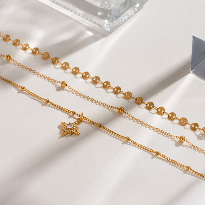 European%20American%20Style%20Stainless%20Steel%20Three%20Layer%20Necklace%20Rhinestone%20Four%20Pointed%20Star%20Pendant%20Simple%20Luxury%20Titanium%20Piece%20-%20Image%204