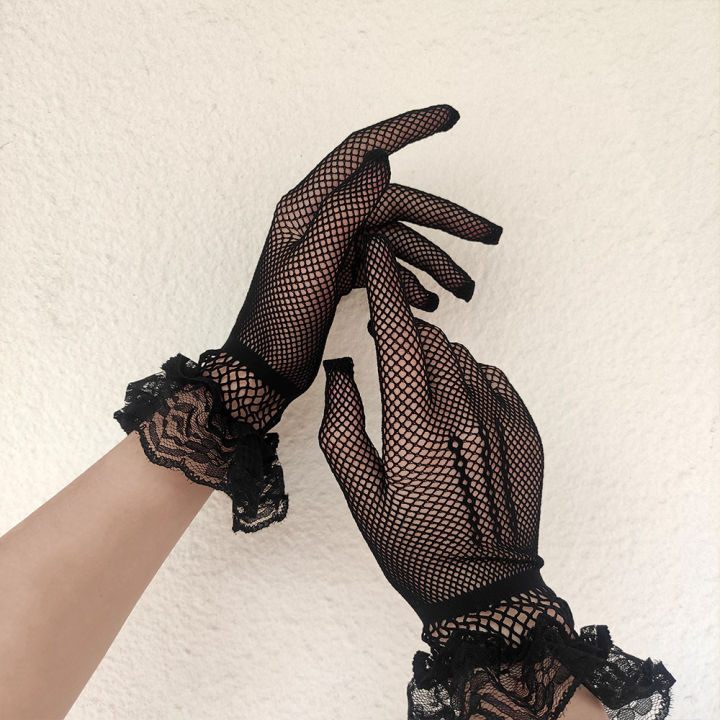 Women%20Black%20White%20Summer%20Uv-proof%20Driving%20Gloves%20Female%20Thin%20Fishnet%20Mesh%20Gloves%20Fashion%20Ruffle%20Full%20Finger%20Lace%20Mittens%20-%20Image%206