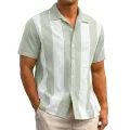 Summer Men's Clothing Luxury Suit Sollar Striped Shirts Leisure Streetwear Button-down Short Sleeve Fashion Retro Popular Blouse. 