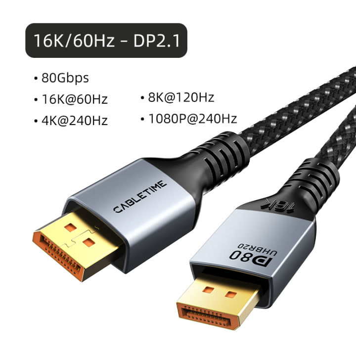 CABLETIME 16K Displayport Cable DP2.1 16K@60Hz 8K@120Hz 4K@240Hz 80Gbps ...