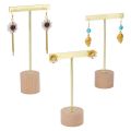 Metal T Bar Earring Display Stand Jewelry Stand with Wooden Round Base Earring Hanging Holders Jewelry Organizer.