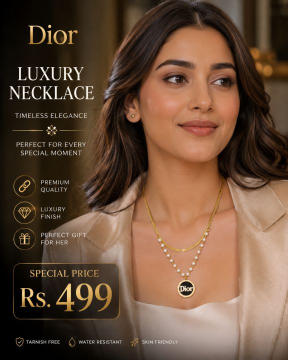 Luxury Double Layer Pearl Necklace – Elegant Gold Designer Pendant for Women