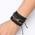 4Pcs/ Set Braided Wrap Leather Bracelets for Men Vintage Life Tree Rudder Charm Wood Beads Ethnic Tribal Wristband Rope Bracelet. 