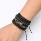 4Pcs/ Set Braided Wrap Leather Bracelets for Men Vintage Life Tree Rudder Charm Wood Beads Ethnic Tribal Wristband Rope Bracelet. 