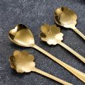 6pcs Stainless Steel Cherry Rose Flower Gold Scoop Coffee Spoon Gifts Kitchen Dessert Tea Accessories Tableware Decoration Set. 