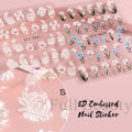 5D Simple Flowers Nail Embossed Stickers Elegant Wedding Design Adhesive Sliders Floral Textured Engraved Decoration Supplies. 
