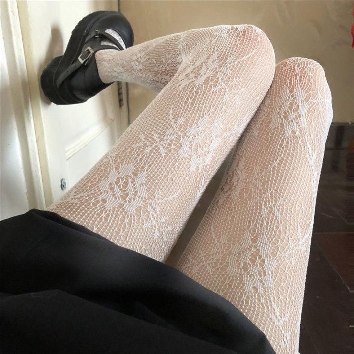 1pair%20White%20and%20Black%20Hollowed%20Out%20Lace%20Mesh%20Pantyhose%20Floral%20Rattan%20Bottomed%20Stockings%20-%20Image%203