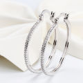 925 Sterling Silver Big Circle Inlaid Cubic Zircon Earrings for Women,S925 Argent Women's Shiny Model Earring 17mm-40mm 5 Size. 