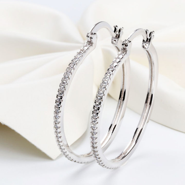 925%20Sterling%20Silver%20Big%20Circle%20Inlaid%20Cubic%20Zircon%20Earrings%20for%20Women,S925%20Argent%20Women's%20Shiny%20Model%20Earring%2017mm-40mm%205%20Size%20-%20Image%202