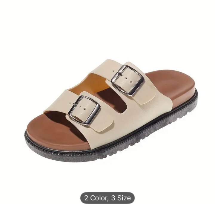 Women%E2%80%99s%20Slip-On%20Sandals%20%E2%80%93%20Double%20Buckle,%20Cushioned%20Sole,%20Casual%20Summer%20Footwear%20(Black,%20White,%20Brown)%20-%20Image%205