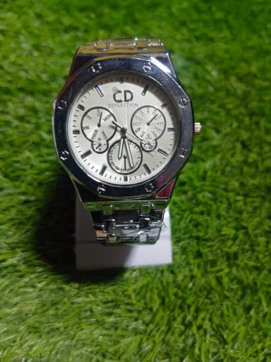 CD%20Collection%20Stylish%20Silver%20Tone%20Metal%20Band%20Chronograph%20Watch%20-%20Image%204