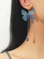 2 Simple Temperament Fresh Blue Butterfly Shape Crystal Tassel Pendant Earrings Ms. Fashion Items Holiday Travel Leisure Ball. 