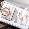 Womens Fashion Watches Luxury Rhinestone Necklace Bracelet Earrings Set Elegant Causal Wristwatch Quartz Watch For Ladies Clock. 