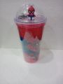 double layers Spider-Man sticker printed water bottle with straw. 