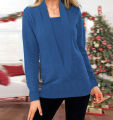 2024 new knitted pure color deep V-neck long-sleeved fake two-piece sweater women's jacket. 