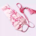 Women's Wide Corset Waist Belt Bow Tie Wrap Around Peach Flower Silk Embroidery for Dress Plus Size. 