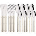 Beige Silver 4/16Pcs Dinnerware Acrylic Handle Knife Fork Spoon Set Stainless Steels Cutlery Set Western Dinner Kitchen Flatware.