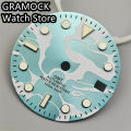 GRAMOCK 29mm NH34 Watch Dial Blue Dial Green Luminous Fit NH34 Movement Watch replacement parts. 