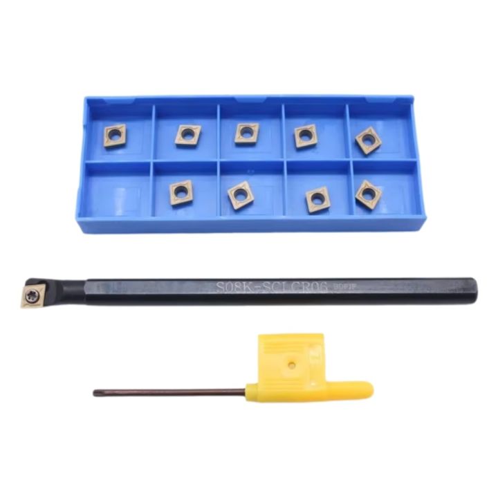 Lathe Boring Bar Holder 8mm S08K-SCLCR06 With 10pcs CCMT060204-HM Inserts And T8 Wrench Turning Tools For Semi-finishing