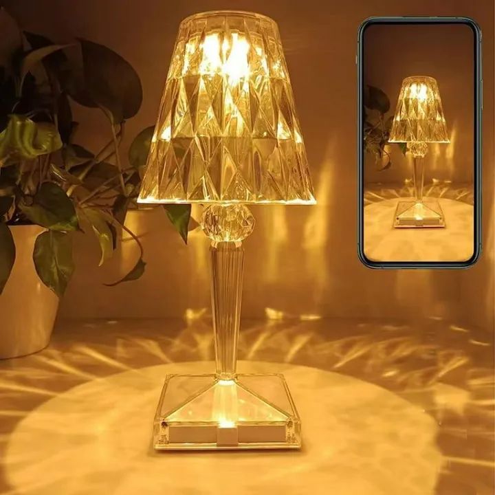 REEMEER Crystal Table Lamp Control Rose Crystal Lamp, Rechargeable Crystal Diamond Table Lamp, Touch Led Table Light Lamp With Rechargeable