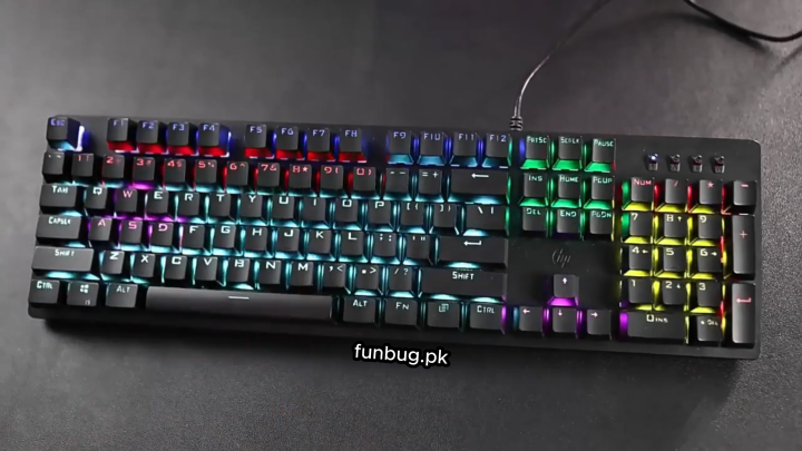 【Original HP Blue/Red Switch Mechanical Gaming Keyboard GK100F & GK400F】 Wired USB Keyboard with RGB & Blue LED Backlight ~ 104-Key Anti-Ghosting, 20 Lighting Modes for PC Gaming, Typing, PUBG, Laptop ~ By FunBug