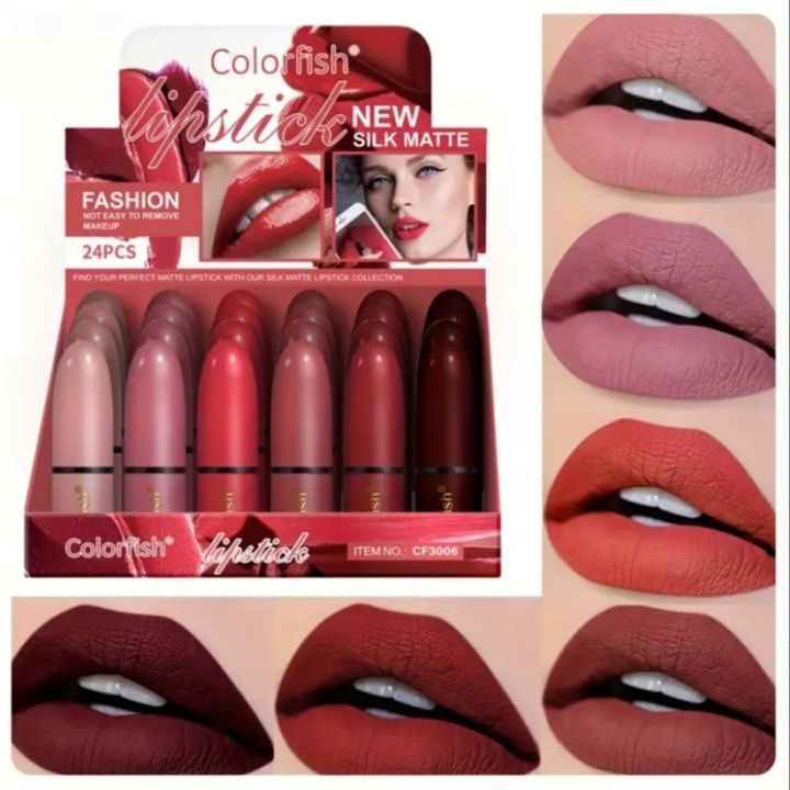 COLORFISH Matte Lipstick in 6 Colors Waterproof Long-lasting Beauty Matte High-Impact Lip Gloss Non-Stick Cup Colorless Anti-Wear Women's Lipstick