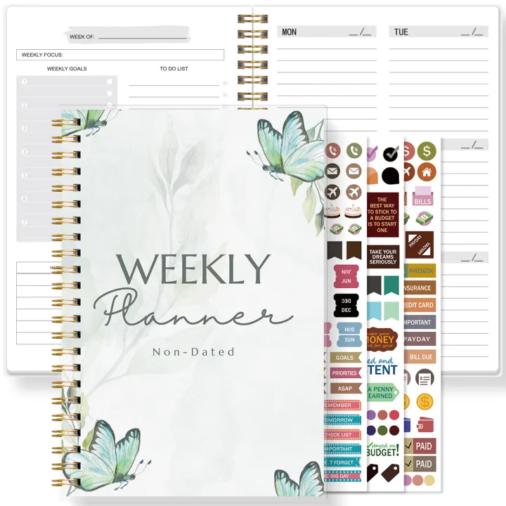 Undated Weekly Planner Spiral Notebook with Habit Tracker to Do List ...