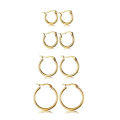 4 Pairs Silver Stainless Steel Hoop Stackable Earrings for Women, 14K Gold Plated Simple Cute Huggie Earrings for Girl. 