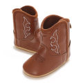 Leather Western Boots Cowboy Bootie Soft Sole Non-Slip Crib Shoes for Baby Infant Toddler Girls Boys Newborn.