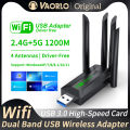 1200Mbps WiFi USB Adapter Dual Band 2.4G+5Ghz Wi-Fi Dongle 4 Antenna 802.11AC USB3.0 High-Speed Wireless Card Receiver PC/Laptop. 