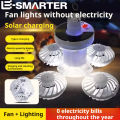 2-in-1 Fan+Lighting Essential Foldable Ceiling Fan Light LED Solar Bulb Lamp with 4 Mini Fan for Outdoor Camping Cooling Lightin. 