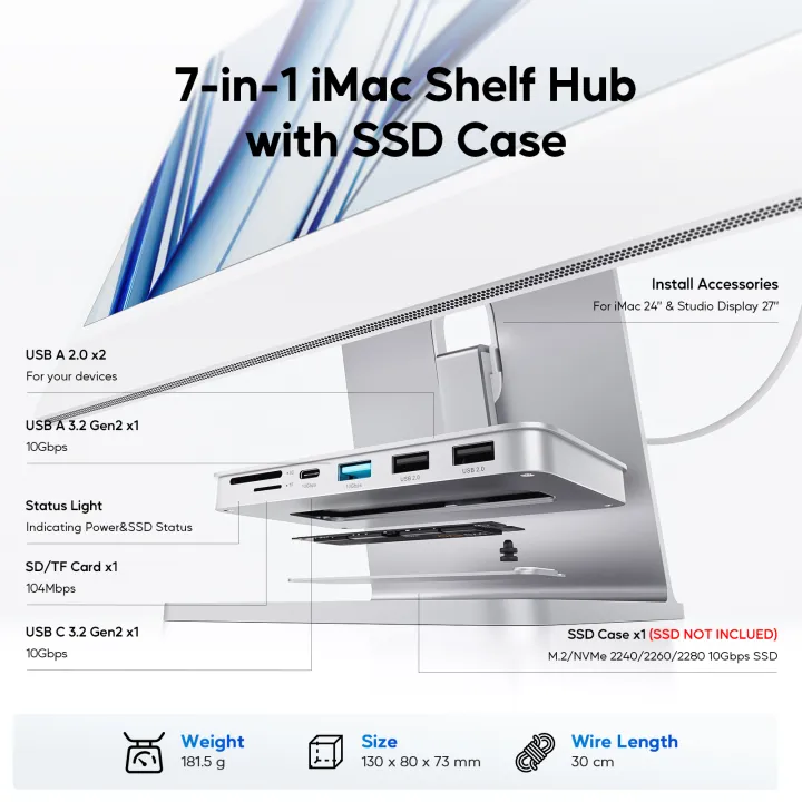 PULWTOP%20USB%20C%20Hub%20for%20iMac%2024%20inch%20M1/M3/M4,%20with%20NVMe%20SATA%20SSD%20Enclosure,%20USB%20A/C%2010Gbps,%202%20X%20USB%20A%202.0,%20SD/TF%20-%20Image%202