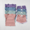 Summer Baby Cute Girl Fly Sleeve Shorts T-Shirt Set Ruffle Costume Set Kids Kids Shorts Casual Wear Oufits. 
