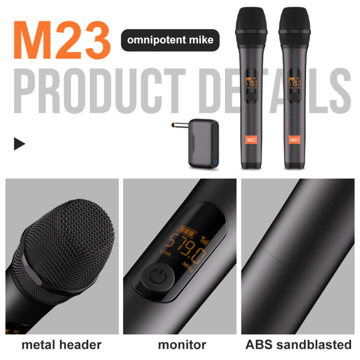 Wireless%20Microphone%20M23%20UHF%202%20Channel%20Karaoke%20System%20With%20Rechargeable%20Receiver%20Cordless%20Handheld%20Mic%20For%20Church%20Party%20Speaker%20-%20Image%202