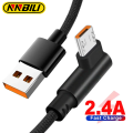 NNBILI Micro USB Cable 90 Degree USB Cable For S7 Android Smartphone Phone UsbC Cable 2.4A Fast Charging 1m/2m/3m.