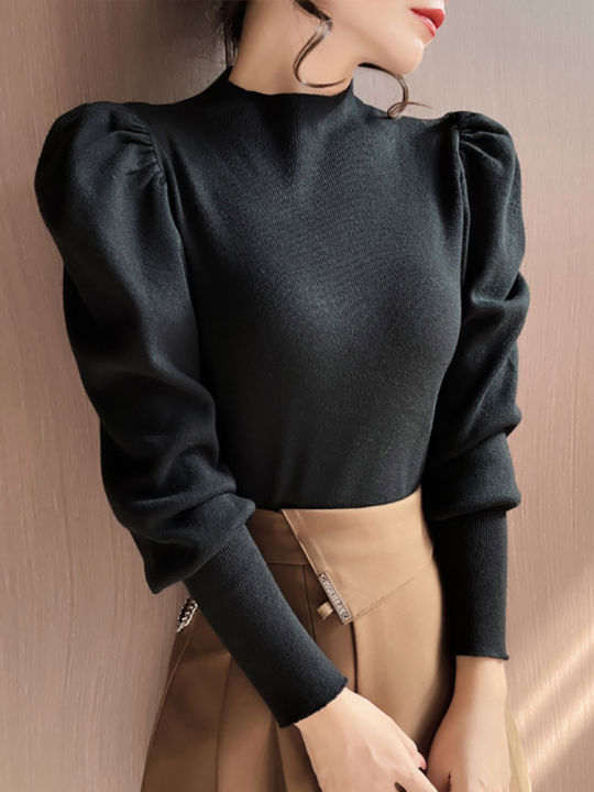 Autumn%20Winter%20Sweater%20Turtleneck%20Slim%20Fit%20Basic%20Pullovers%20Fashion%20Korean%20Knit%20Tops%20Puff%20Sleeve%20Womens%20Sweater%20Stretch%20Jumpers%20-%20Image%204