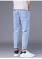 Men's Streetwear Skinny Solid Color Blue Black Jeans Korean Stretch Soft Classic Casual Denim Trousers Nine Lengths Pants. 