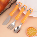 3pcs 304 Stainless Steel Children Knife Fork Spoon Kids Cutlery Set with Storage Box Cute Portable  Children's Feeding Utensils. 