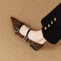 2025 Fall New French Pointed-Toe Leopard Print Mary Janes - Elegant Stylish Commuter Flat Shoes with Single Buckle. 