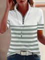 2025 Plus Size New Round Neck Striped T-Shirts For Women In Europe And America For Spring And Summer. 
