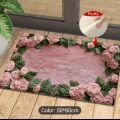 Non-Slip Door Mat - Pink Rose Design with Green Leaves, Machine Washable Polyester Entryway Mat for Kitchen, Living Room,. 