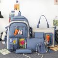 Korean Style 4 Piece Backpack Set for School Girls Washable Fabric 18x14 Inch. 