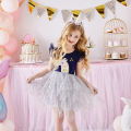 VIKITA Girls Unicorn Appliqued Cartoon Dress Kids Flare Sleeve Summer Dresses Girls Princess Mesh Tulle Tutu Layered Party Dress. 