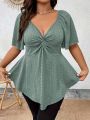 Plus Size Elegant Summer T Shirt for Women Casual Office Lady Solid Curve Clothing Loose V Neck Tops. 