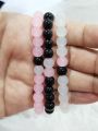 Friendship bracelets, trio bracelet , beautiful pink black and white glass bead bracelet. 